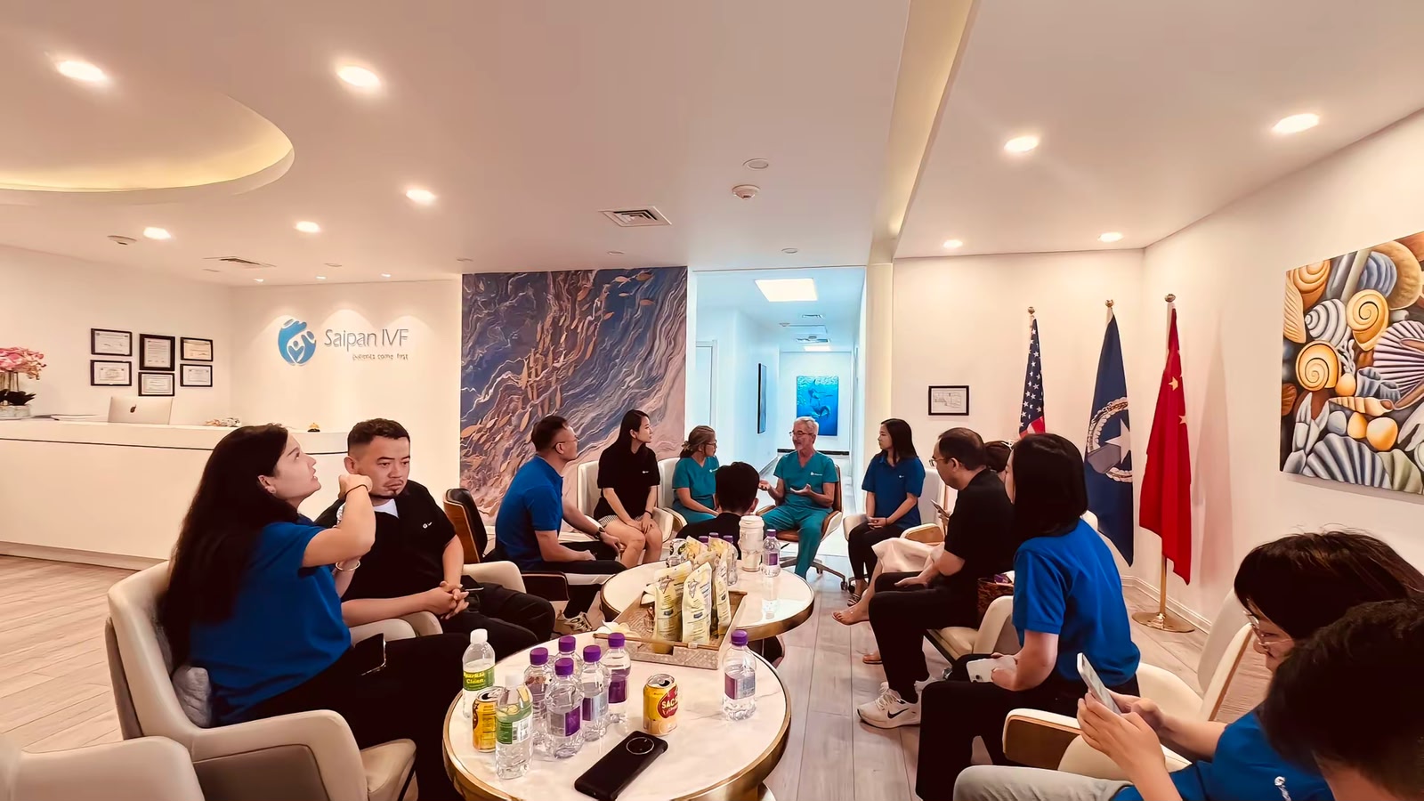 Saipan IVF Center team meeting in the clinic lobby